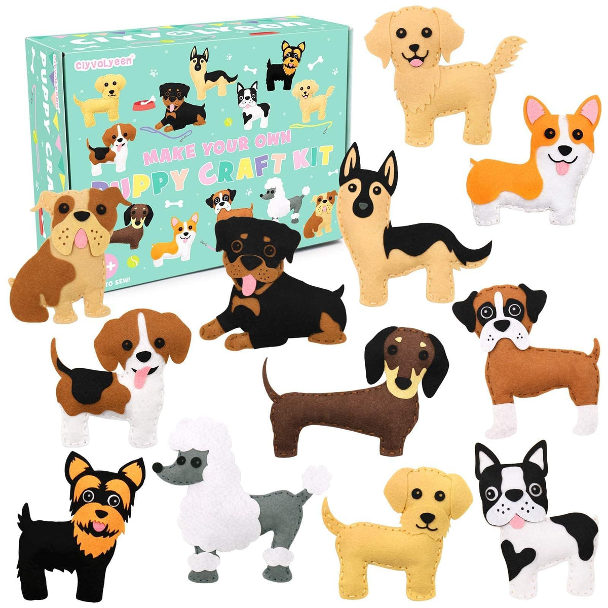 CiyvoLyeen puppy sewing kit box content for kids' craft project