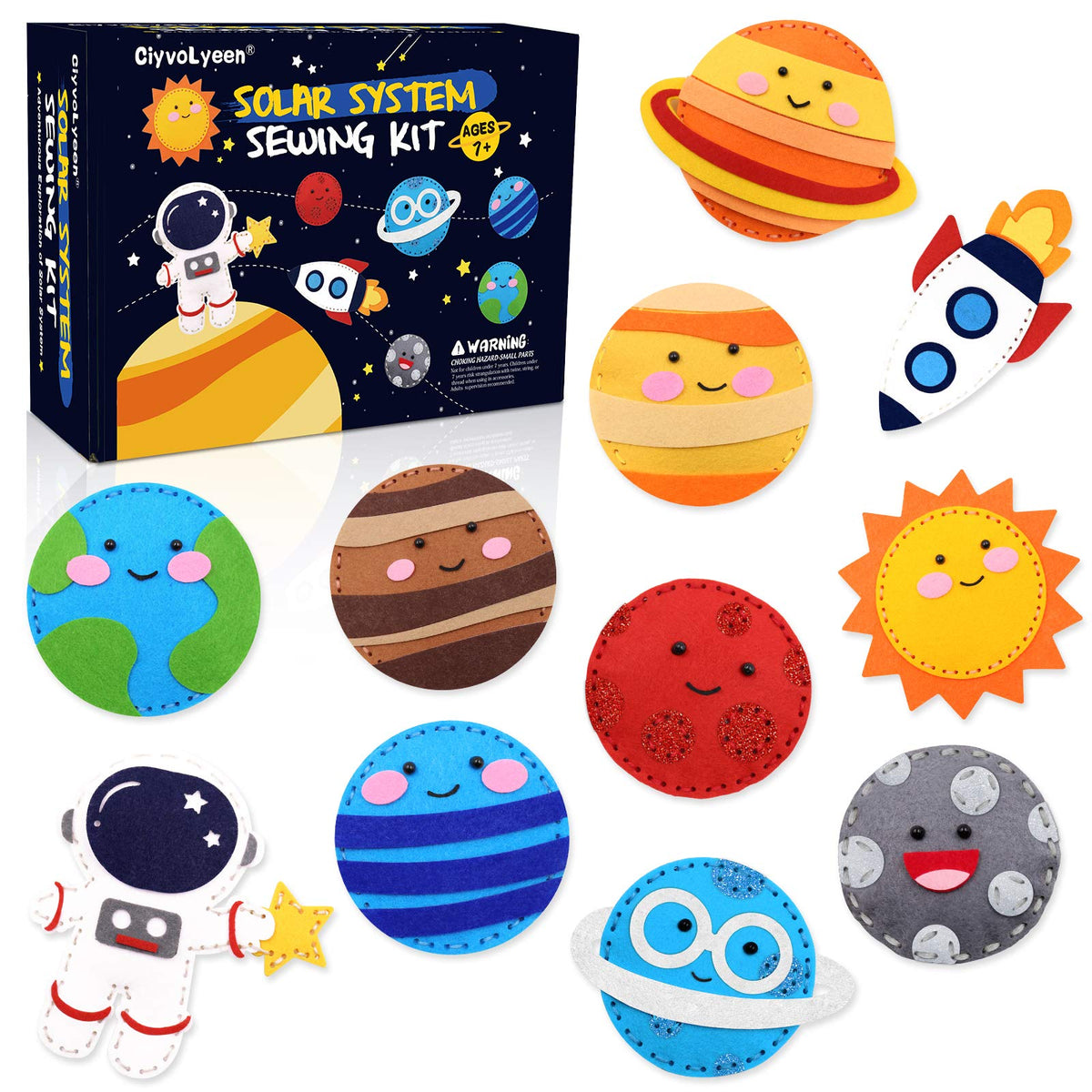 CiyvoLyeen space sewing kit for kids with planetary figures for imaginative crafting.