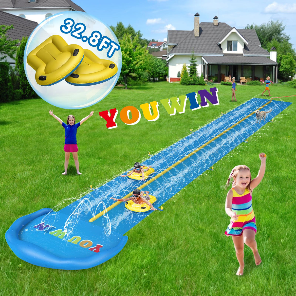 Family enjoying a CL FUN backyard water play session