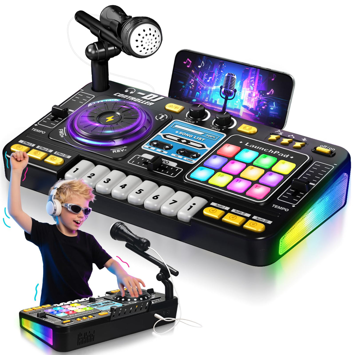 CL FUN DJ Mixer for Kids in action, kids playing to boost rhythm.
