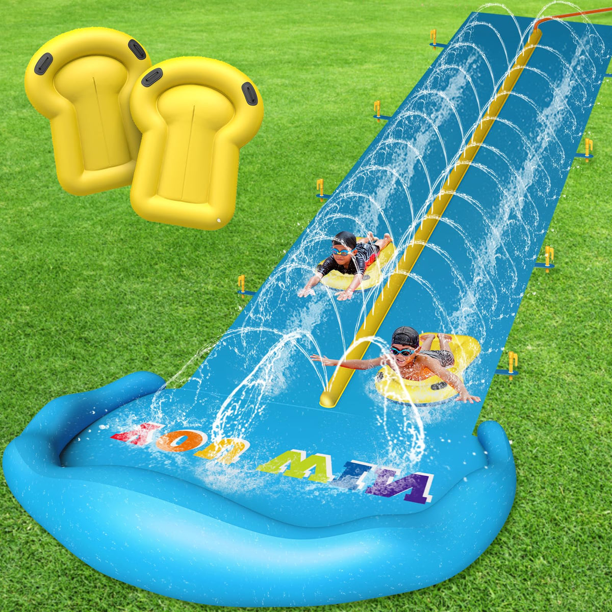CL FUN extra long water slide in backyard with double lane setup for two riders
