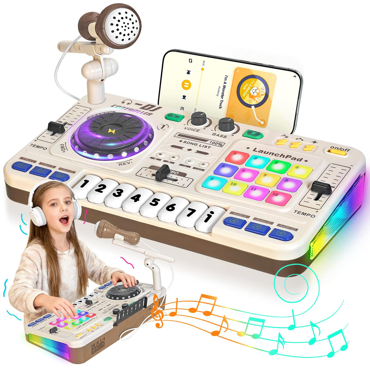 CL FUN toddler DJ mixing table with adjustable lights for engaging play.