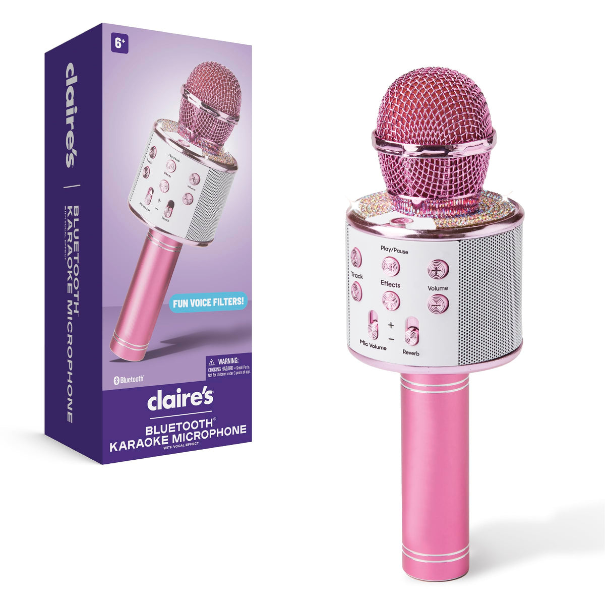 Claire’s Bluetooth Karaoke Microphone front view shows kid-friendly design for spontaneous sing-alongs