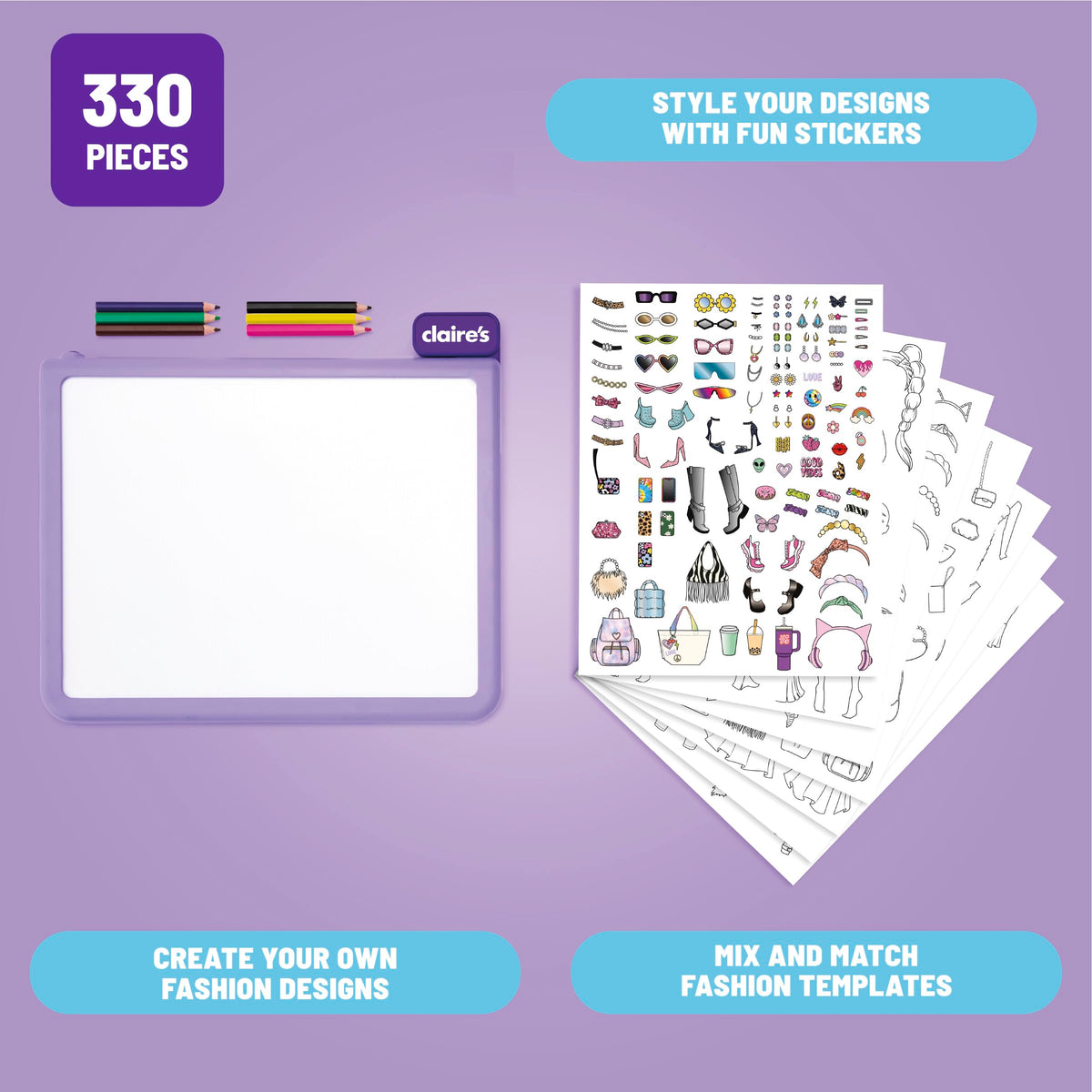 Claire's Light-Up Fashion Designer Tablet includes 10 sheets of paper for ideas