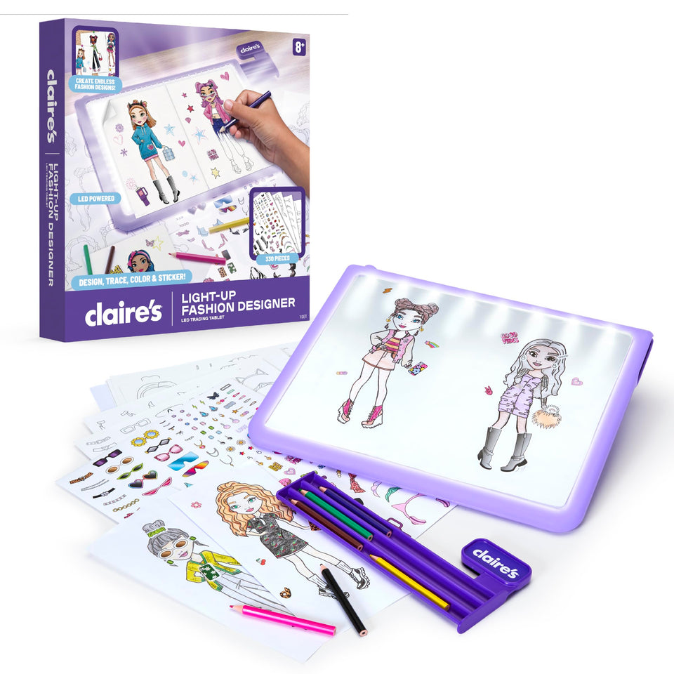 Claire's Light-Up Fashion Designer Tablet front view for tracing outfits with crisp LED glow