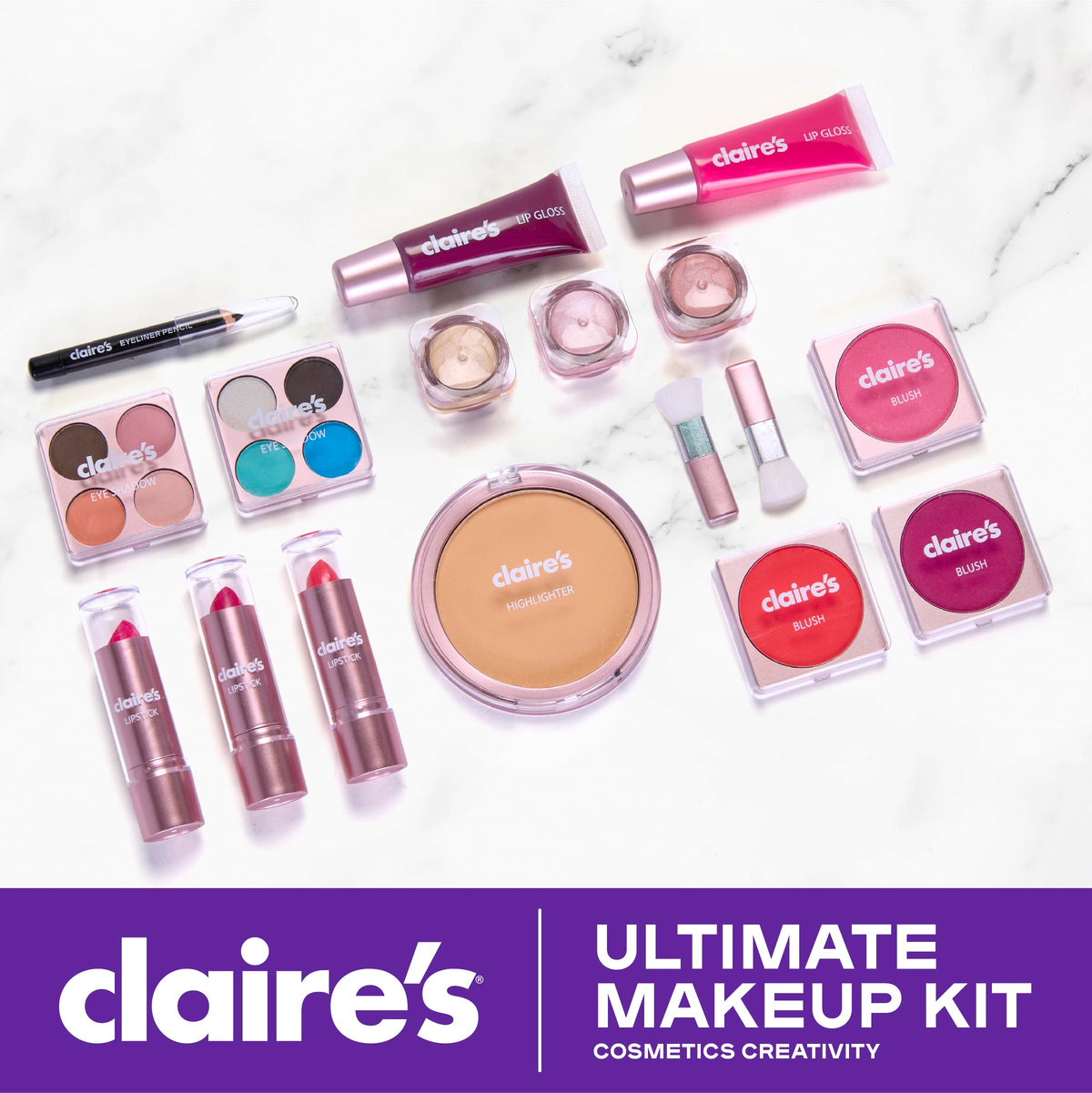 Claire's Ultimate Makeup Kit eyeshadow palette offers versatile shades for bold or soft looks.