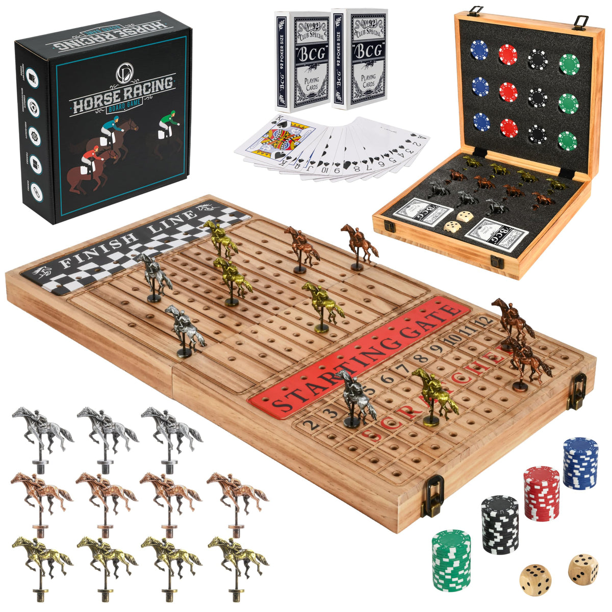 Classic Decor horse racing board 23x12 charred wood for premium game nights