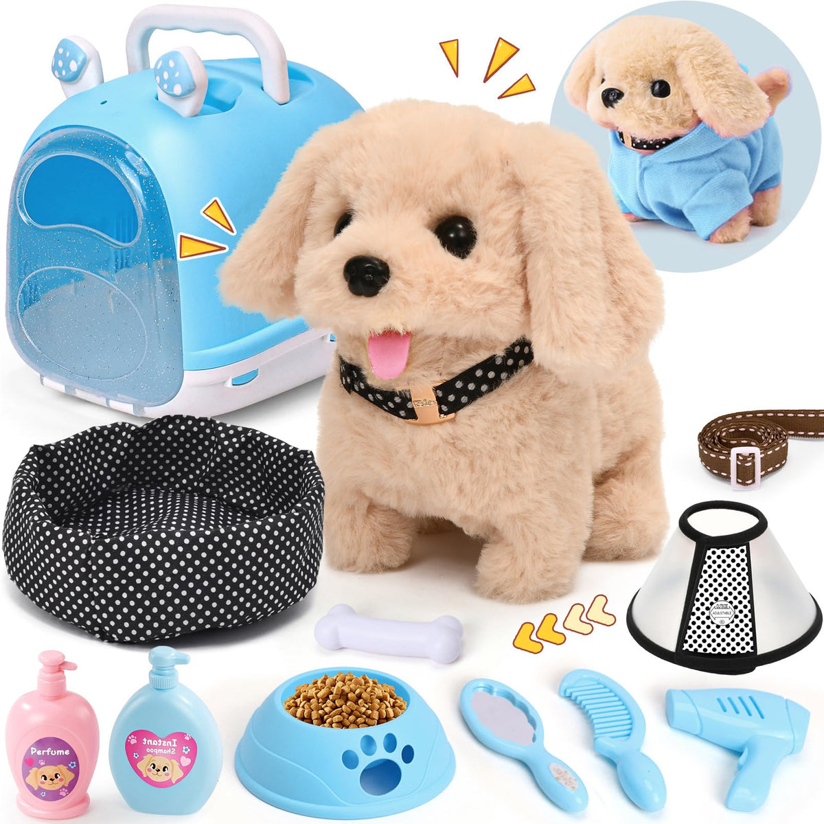 Cleboen 14-piece robot dog toys pack for imaginative play and care learning.