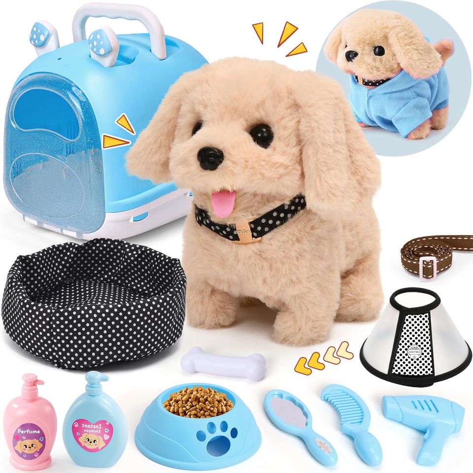 Cleboen 14-piece robot dog toys pack for imaginative play and care learning.