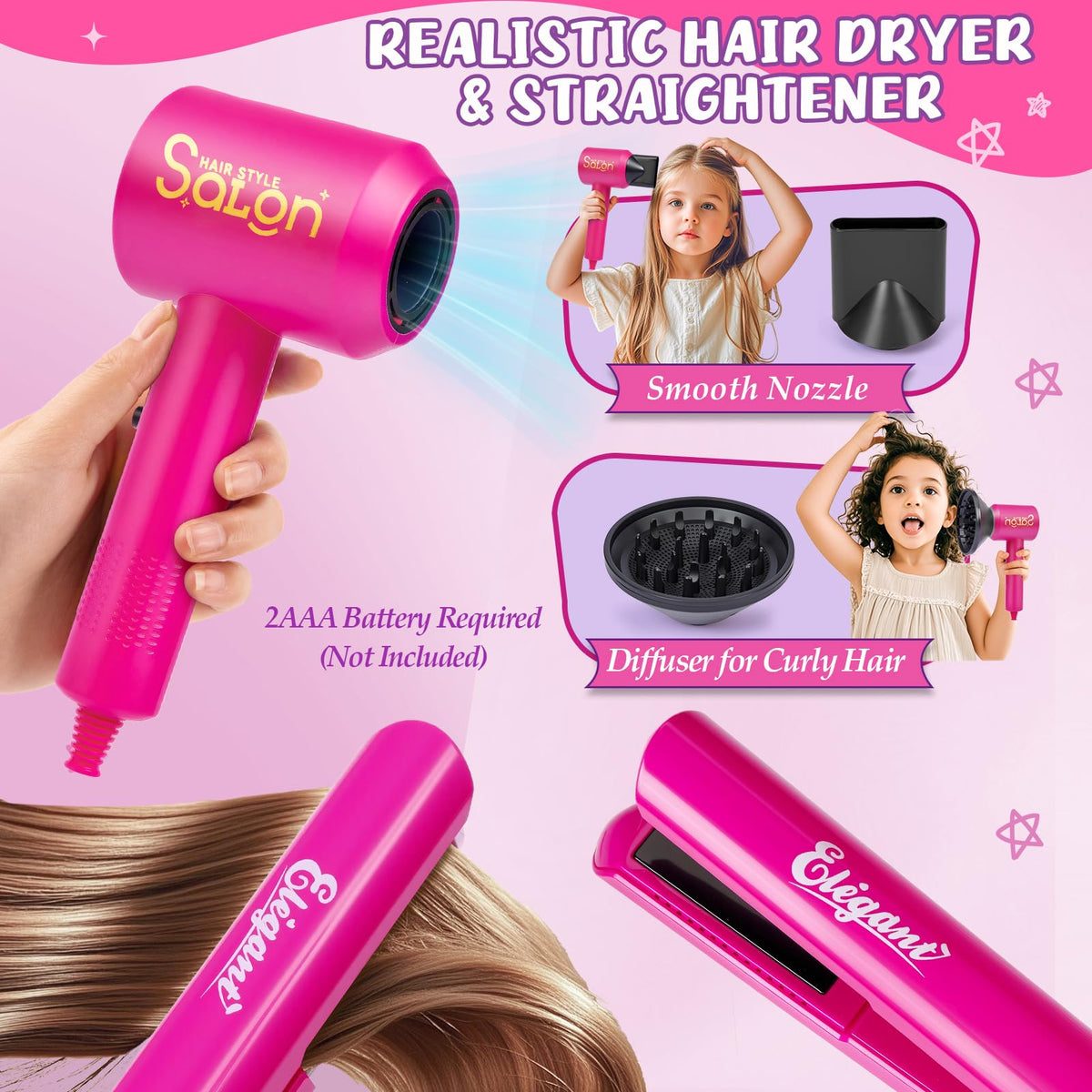 Cleboen straightener tool for varied hairstyles on the doll head.
