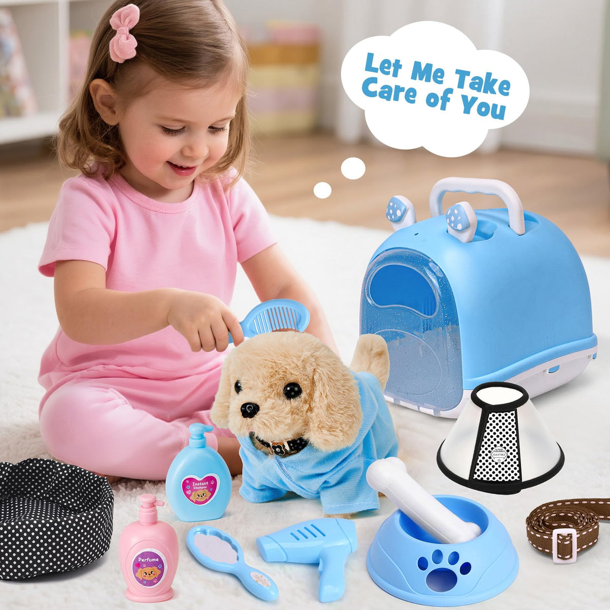Cleboen robot puppy walks and barks to inspire pretend play.