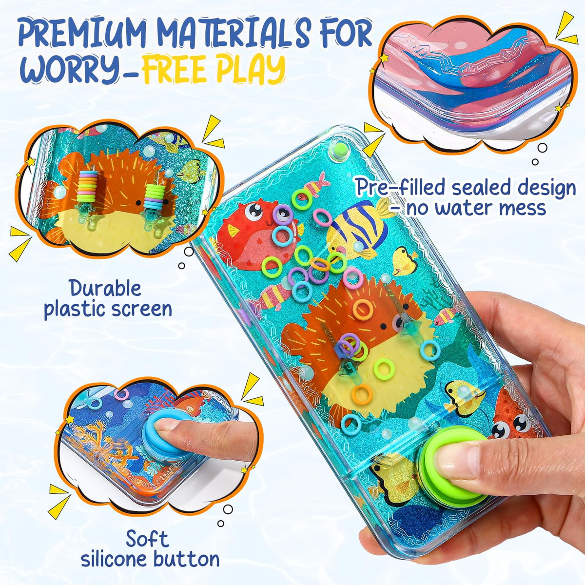 Three underwater patterns on the Cleboen water ring game design.