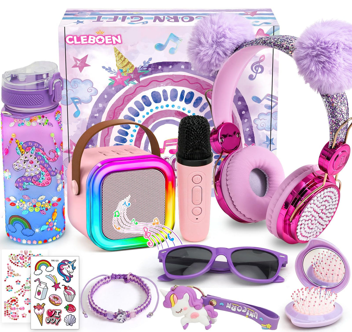 Cleboen unicorn gift karaoke machine with bright LED lights for kids' sing-alongs