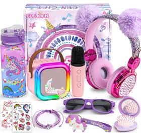 Cleboen unicorn gift karaoke machine with bright LED lights for kids' sing-alongs