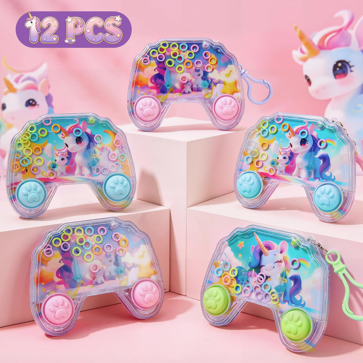 Cleboen unicorn-pattern handheld water ring game is compact, portable, and travel-friendly