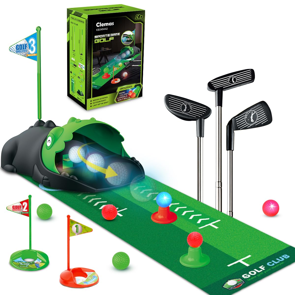 Clemas dinosaur auto-returner in action, aiding kids putting practice with instant return.