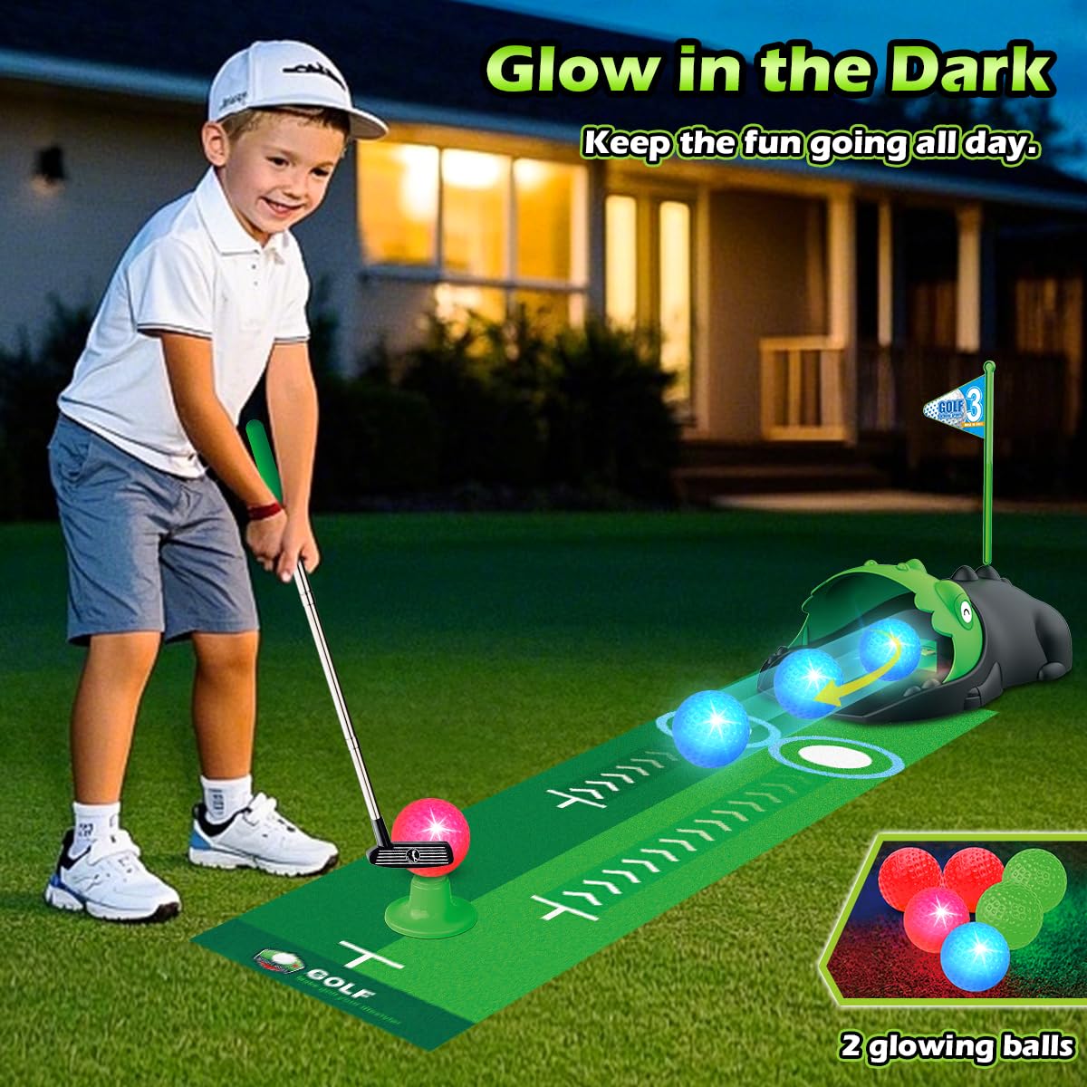 Clemas putting mat provides a smooth surface for home practice.