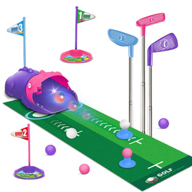 Clemas toy golf set with dinosaur returner in action for playful practice