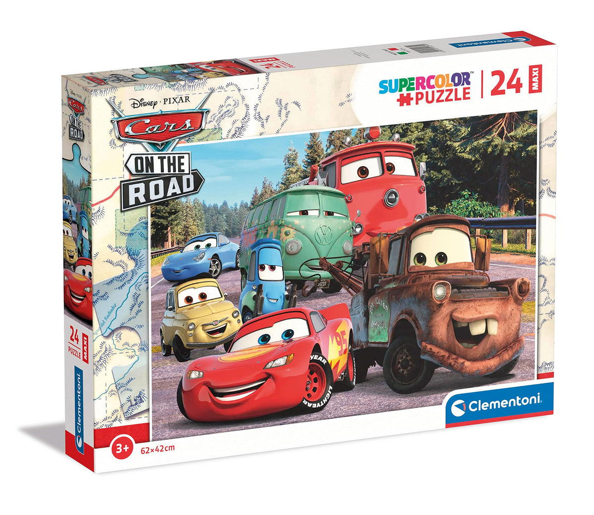 Clementoni Disney Pixar Cars On The Road puzzle box with 24 maxi pieces for easy starting play
