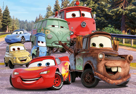 Toy scene image showing 24 maxi pieces spread for the Cars On The Road puzzle