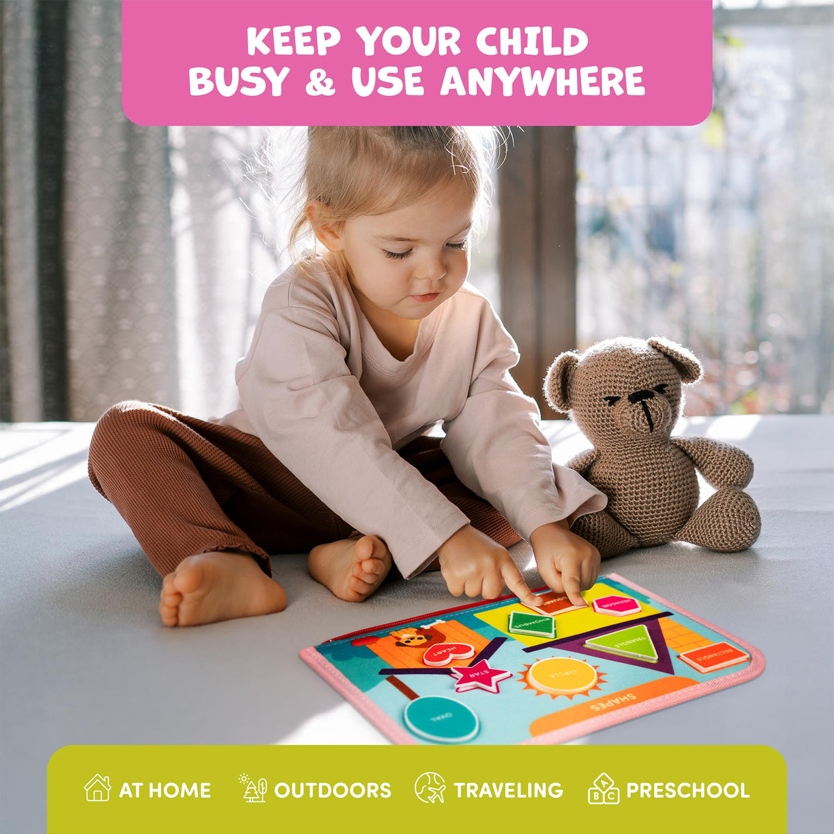 Clever Fox Play Busy Book safe materials ensure durable toddler play.