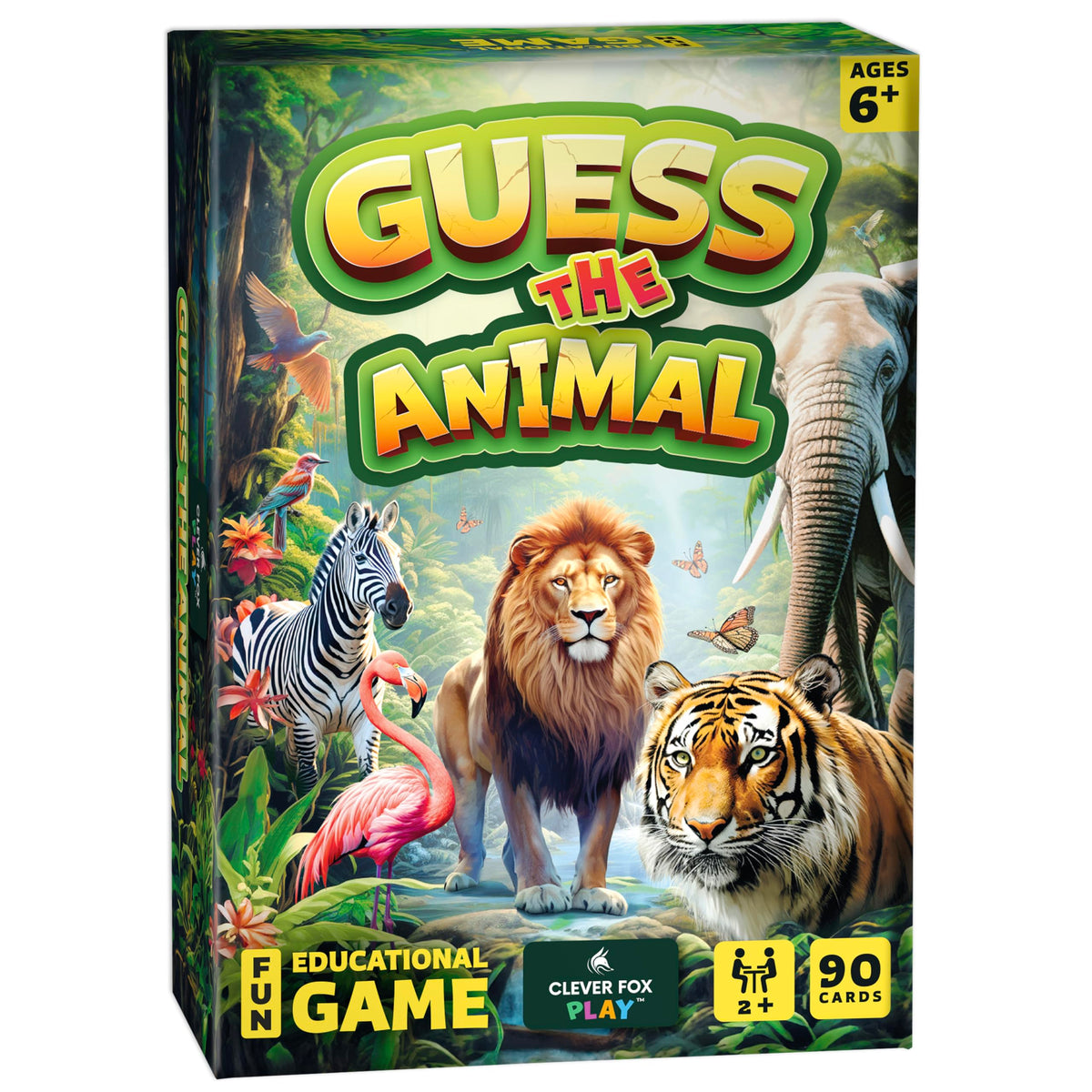 Clever Fox Play Guess The Animal card cover with vibrant animal art for curious kids