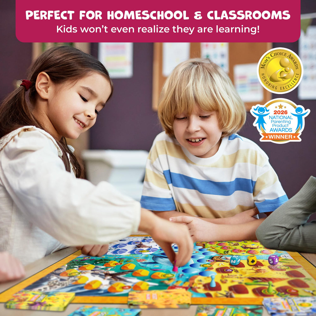 Kids roll the dice in Number Hunter to explore addition and subtraction together.