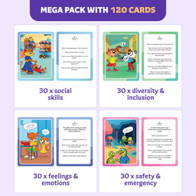 Clever Fox Play animal-character conversation cards featuring friendly animals for approachable topics.