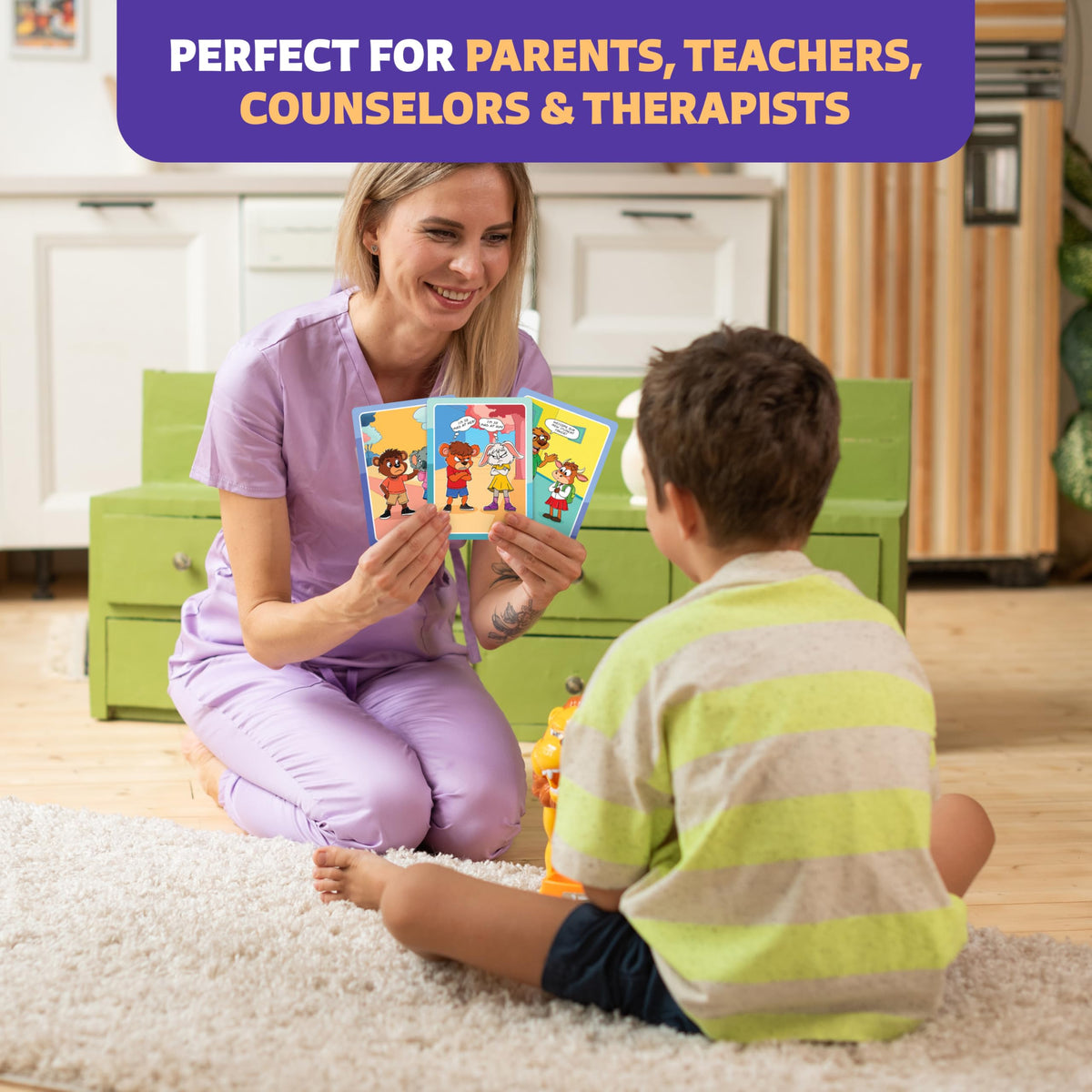 Clever Fox Play WH-questions activity cards encourage critical thinking and language development.