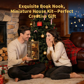 clicliet Book Nook Kit dollhouse interior ready for shelf display