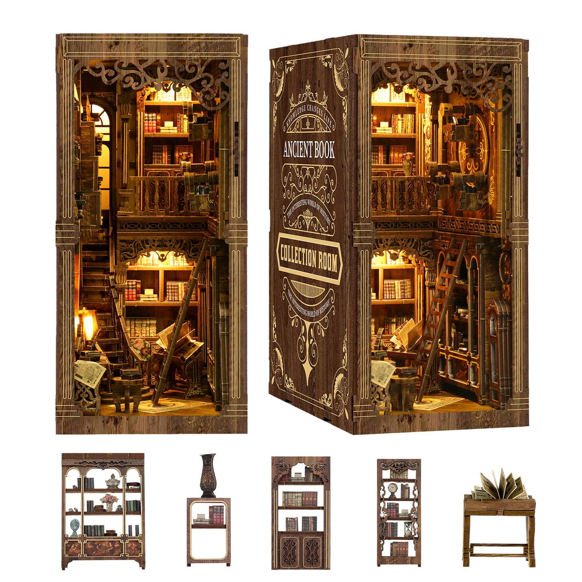 clicliet Book Nook Kit with mysterious library vibe for cozy shelf decor
