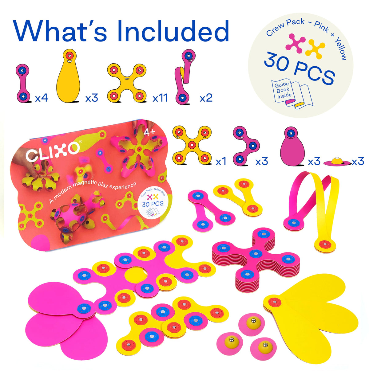 Clixo Crew 30-Piece Pack travel-friendly set fits in a bag for on-the-go fun.
