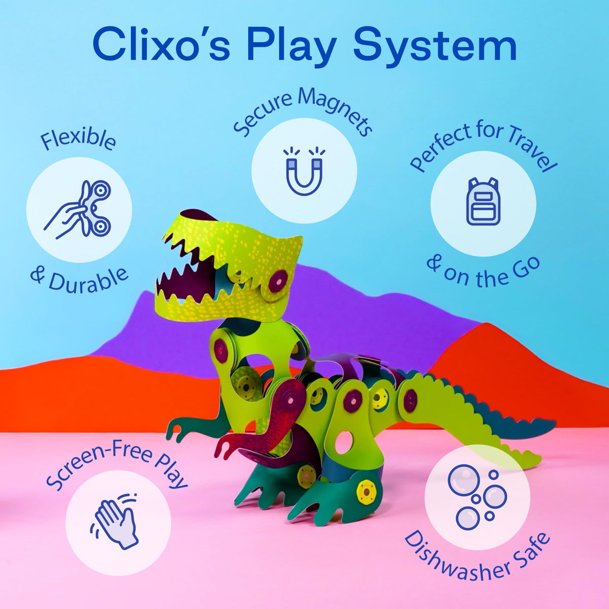 Clixo durable, safe materials meet ASTM and EN71 standards for worry-free play.