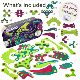 Clixo Dino Planet magnetic pieces enable quick builds and multiple dinos.