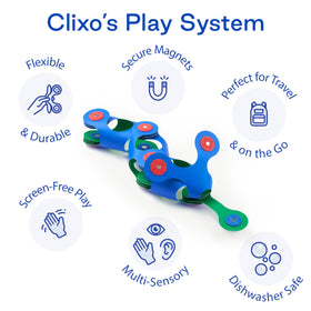 Clixo Itsy durable, safety-tested pieces meet standards for worry-free play.