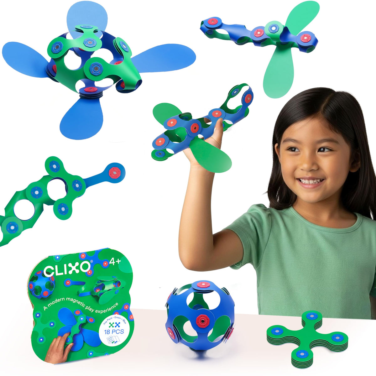 Clixo Itsy magnetic pieces in action spark creative play and fine motor skills.
