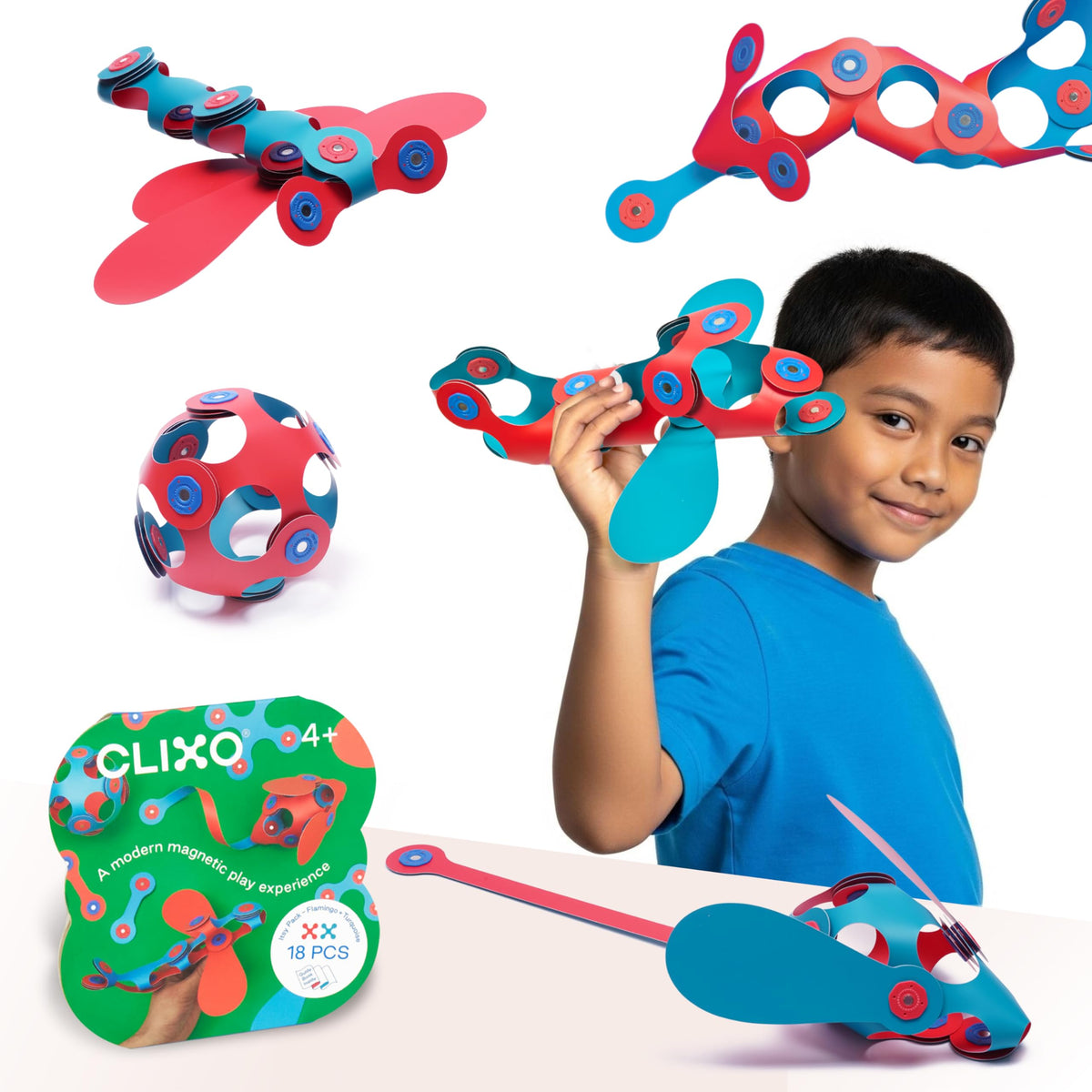 Clixo Itsy pack open, inviting creative play on the go