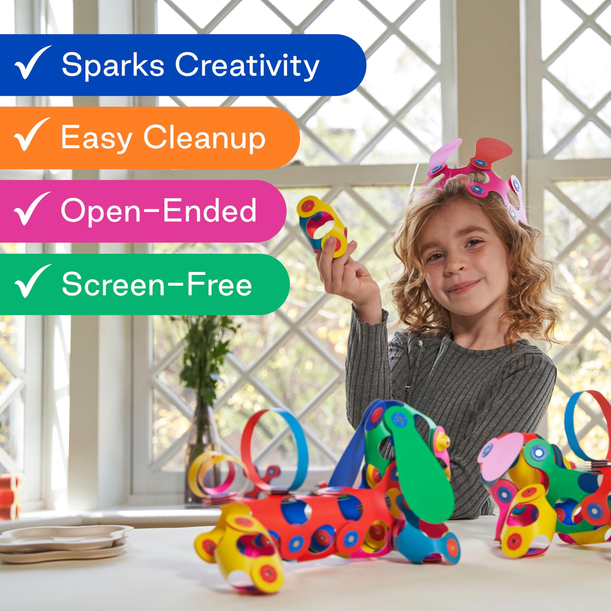 Clixo Rainbow 42-piece pack durable, safe materials ensure worry-free play.