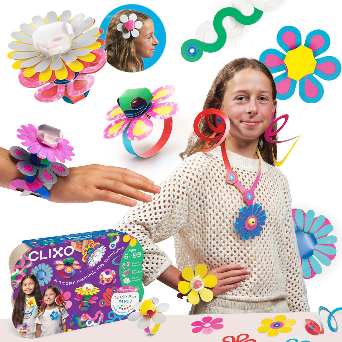 Clixo Sparkle Pack holographic patterns shimmer on wearable jewelry and accessories