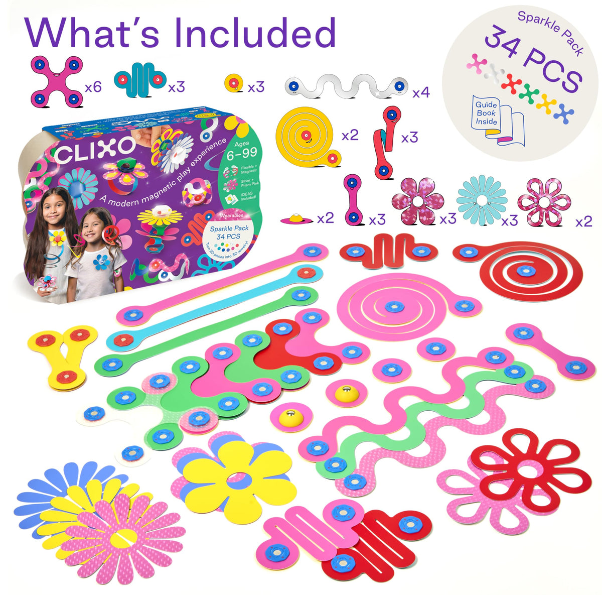 Clixo Sparkle Pack wearable art pieces are lightweight and comfortable to wear
