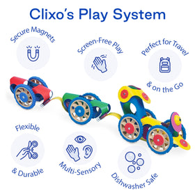 Clixo Wheel Creator snap-fold design helps build animals and 3D structures.