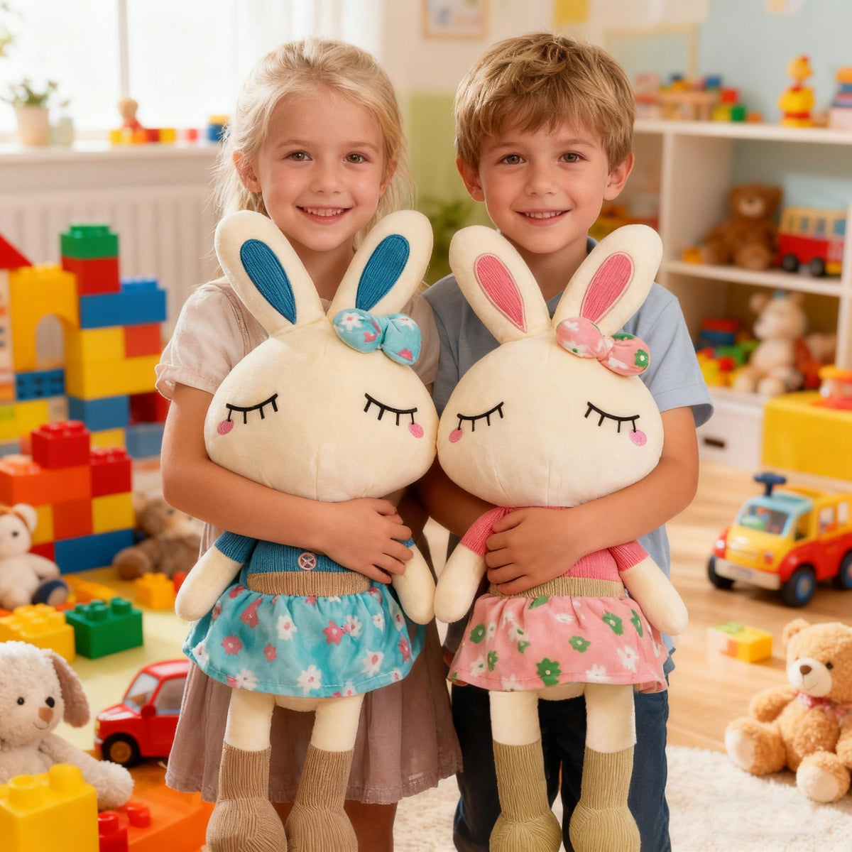 Cllayees Easter Bunny plush pink dress with flowers decor inspiration.