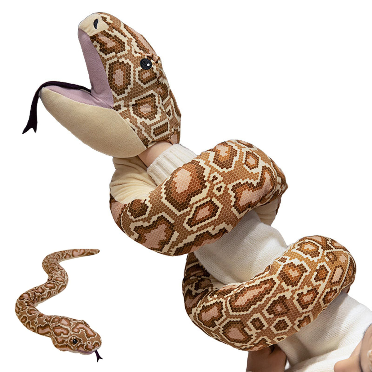 Clobeau snake hand puppet showcases mouth movement for interactive storytelling