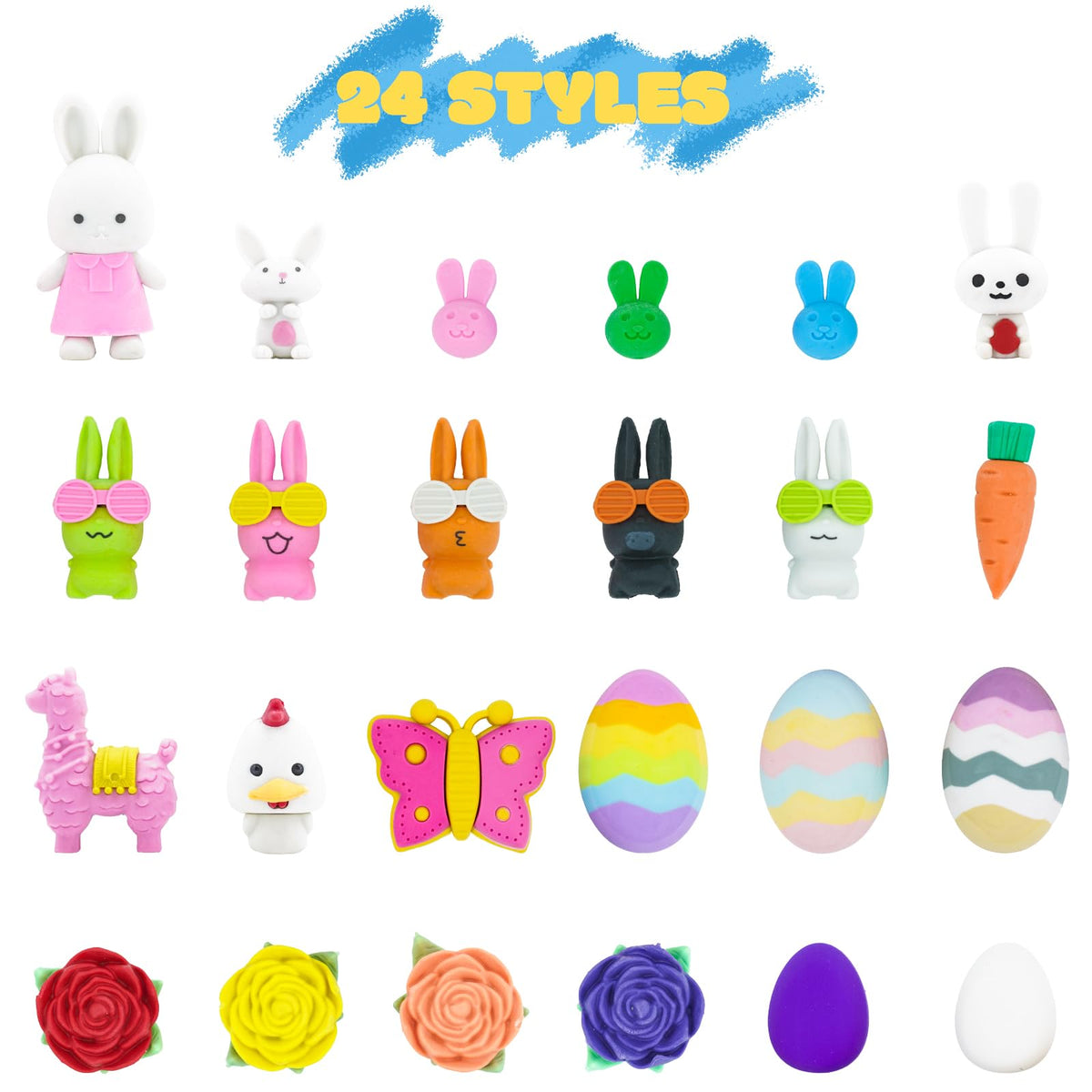 Clock King Easter erasers egg shape ideal for egg hunts and party favors.