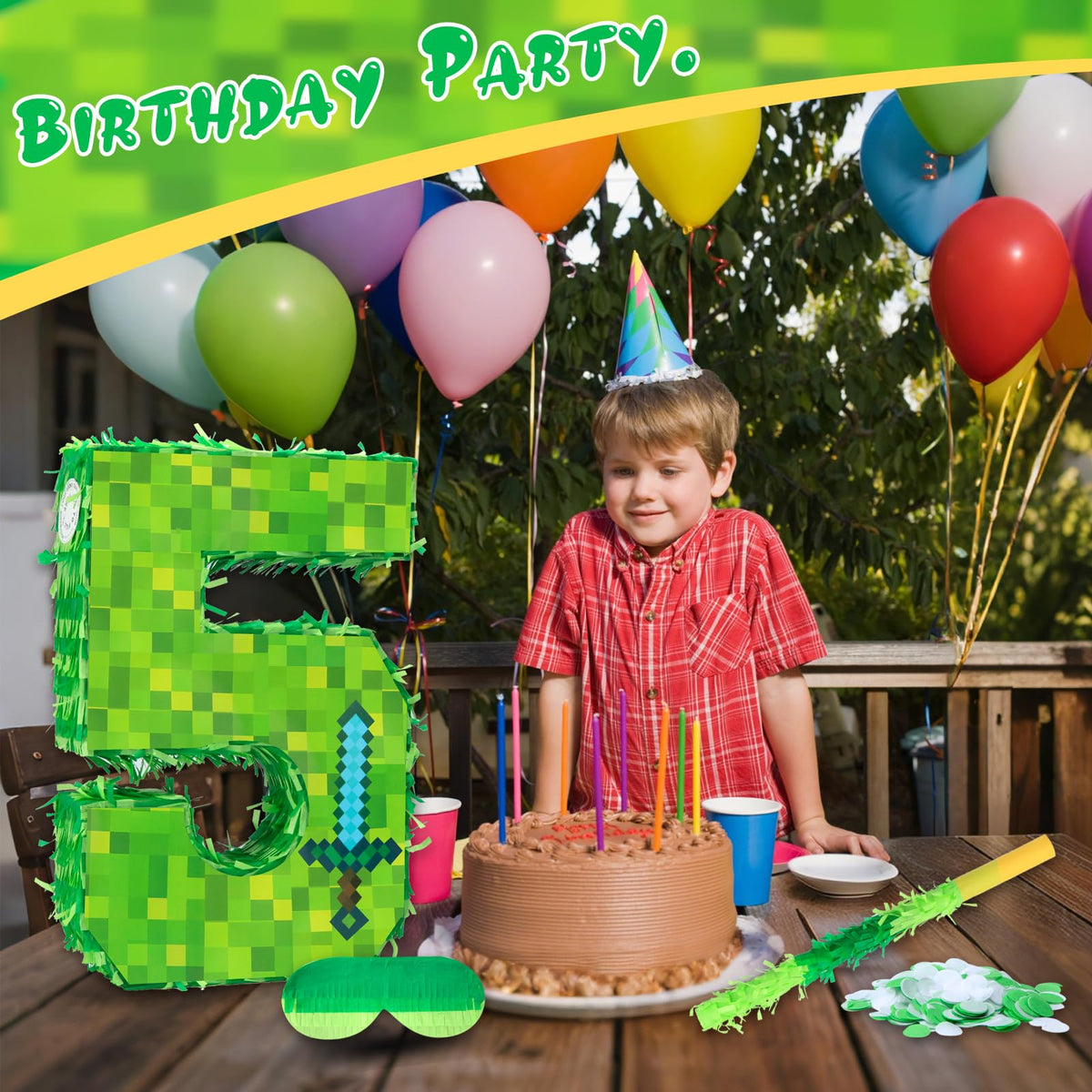 ClockRng gamer-themed pinata, party setup ready for engaging activities.