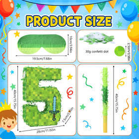 ClockRng Number 5 pinata, pixel-block side view, perfect centerpiece for gamer birthday celebrations.