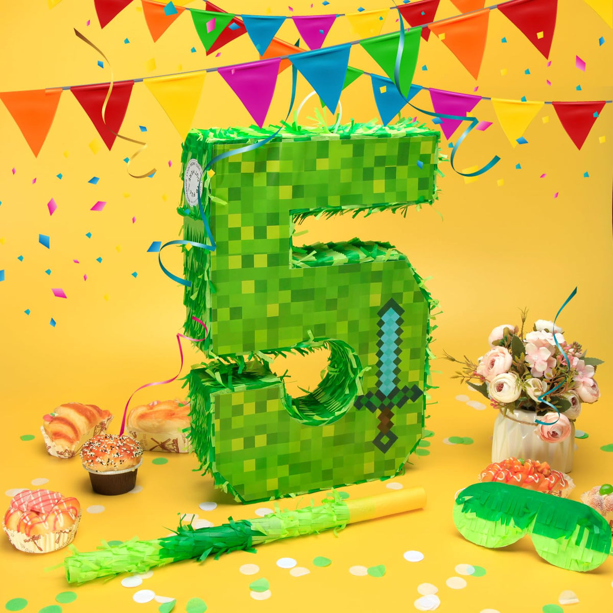 ClockRng pinata kit with stick and blindfold, easy setup for quick-start party games.