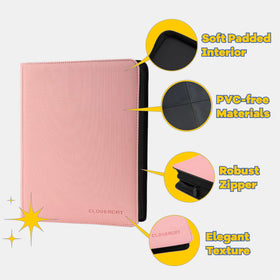CLOVERCAT binder showing 18-page layout with nine pockets per side for clear card visibility.