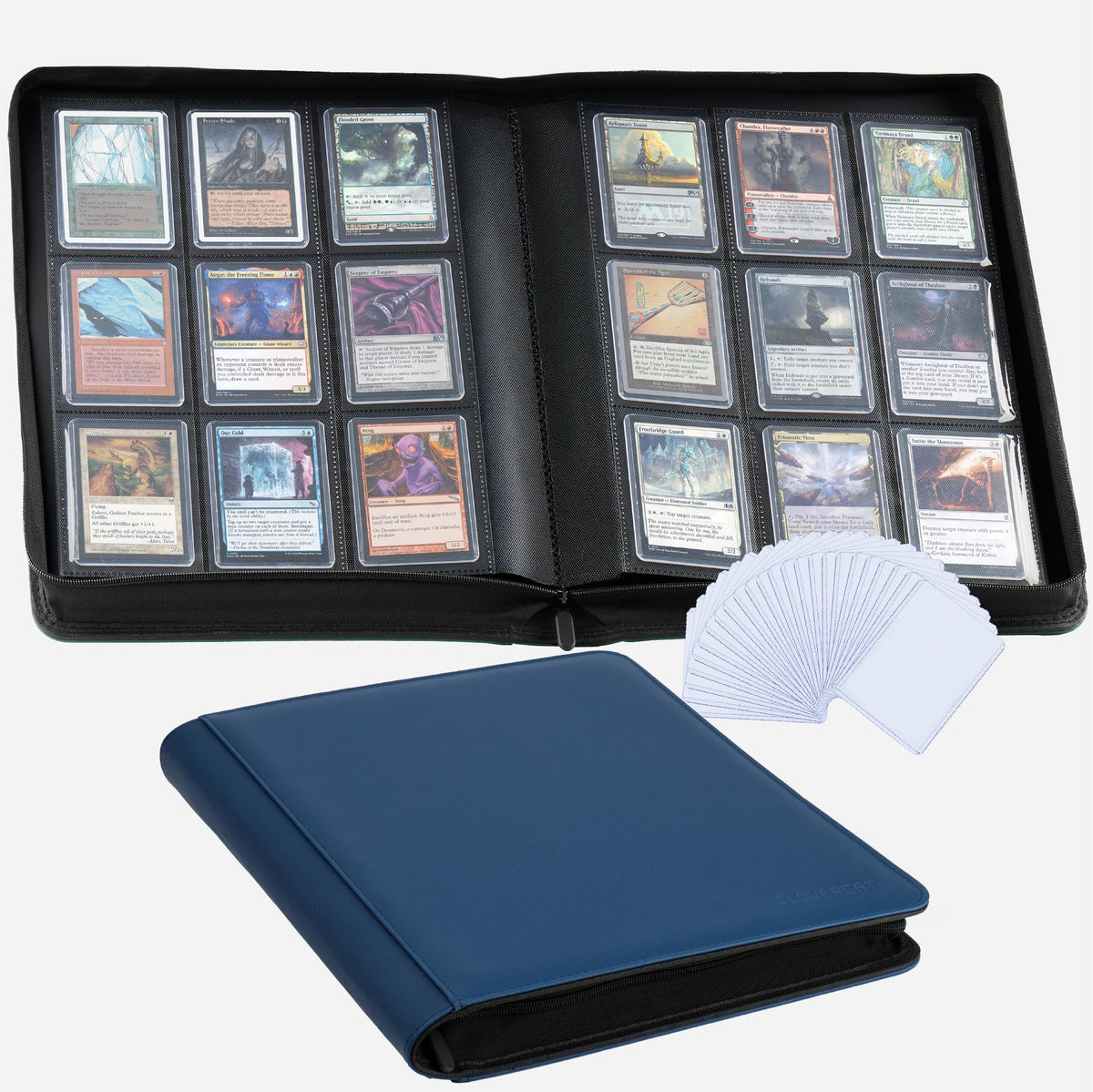 CLOVERCAT 9-pocket top-loader binder blue front cover for quick card access