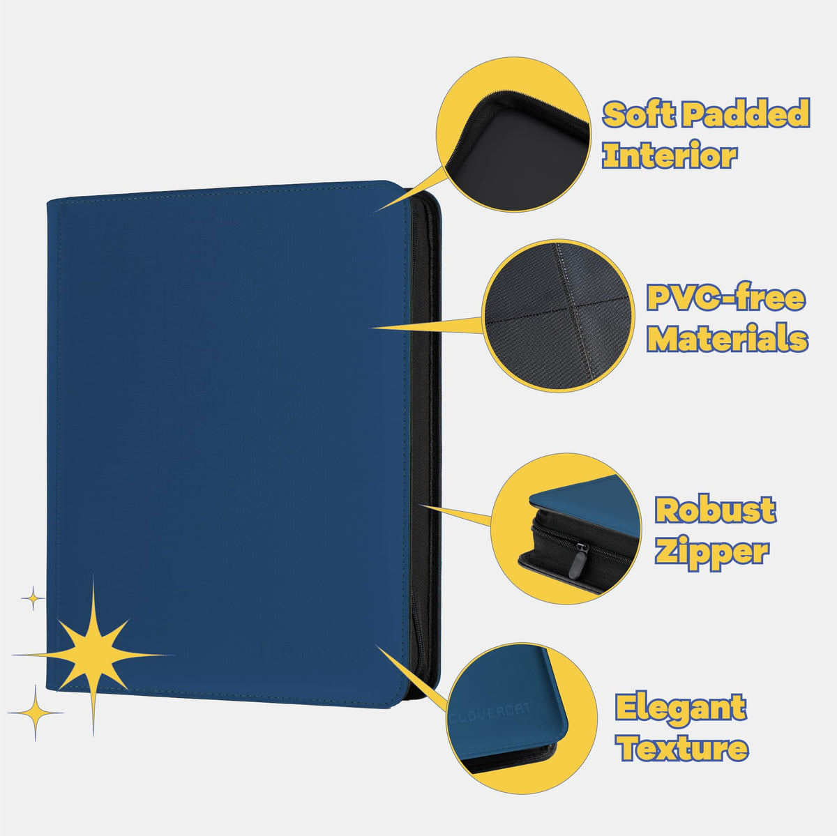 CLOVERCAT heavy-duty zipper blue binder protects contents from spills